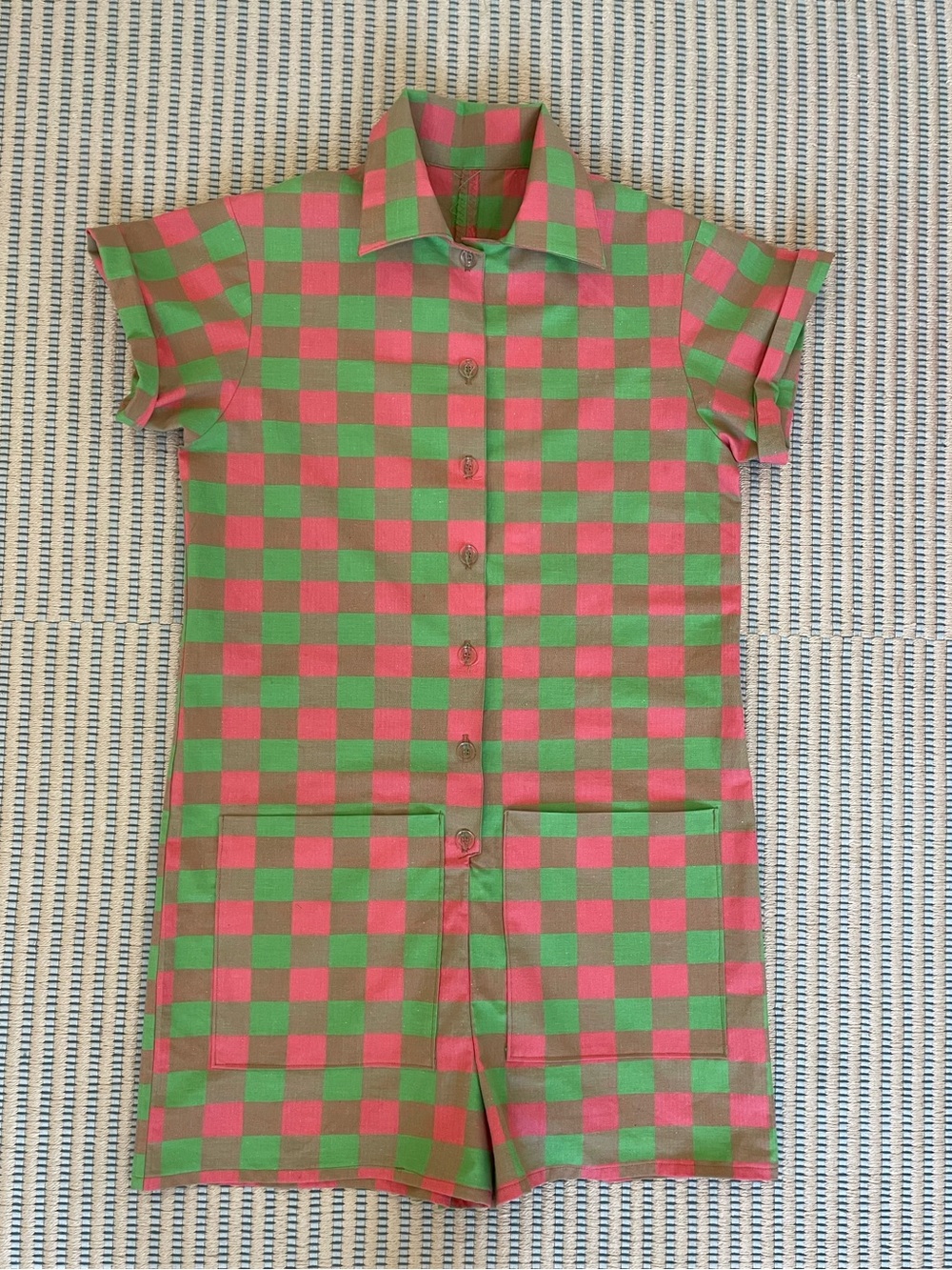 Adorable handmade checkered shorts romper